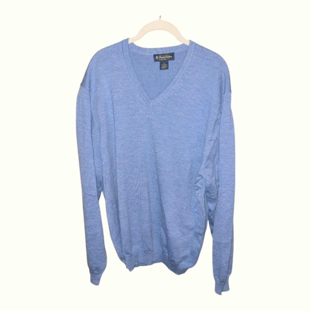 Brooks Brothers* Merino Wool Blend* V-Neck Sweater* Blue* Sz XL